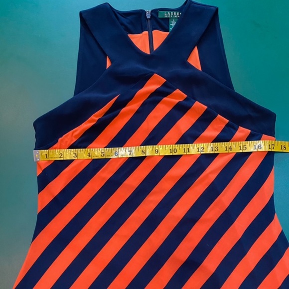 Lauren by Ralph Lauren Navy Blue & Orange Striped Midi Dress, Size Large - Picture 7 of 8
